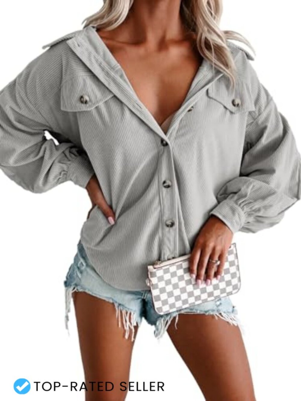 Oversized Corduroy Button Down Shacket Drop Shoulder Long Sleeve